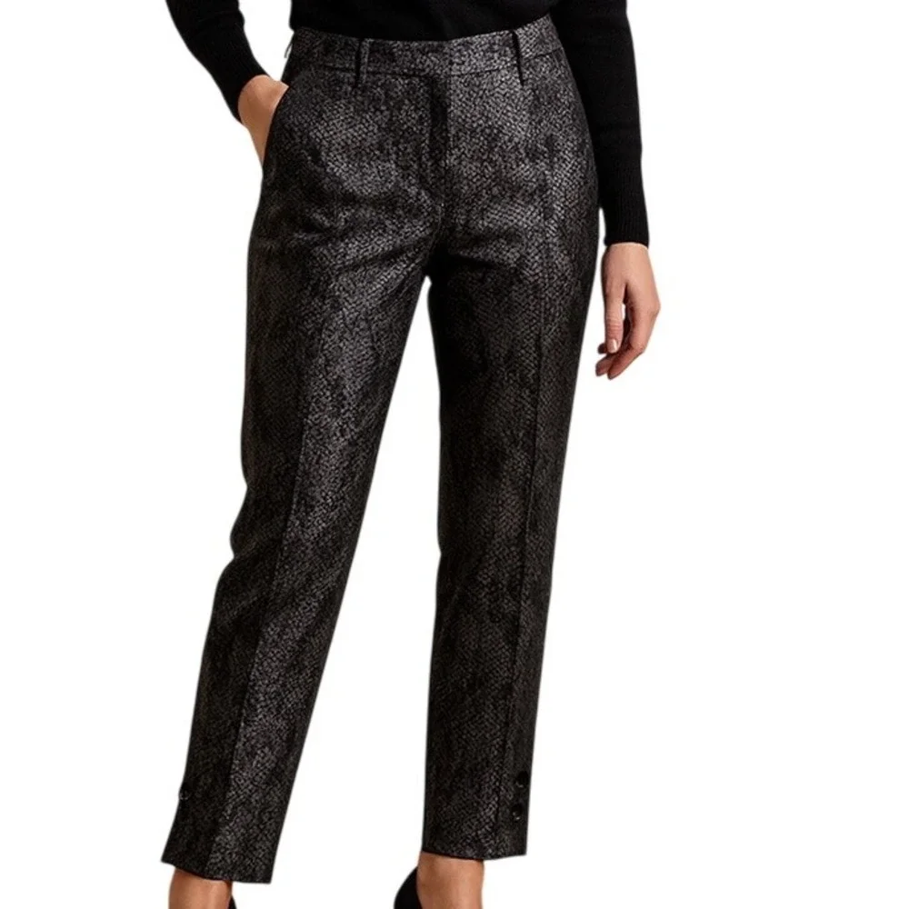 Emporio Armani Main Line Metallic Jacquard Pants S/M Silver Black NWT $495‎